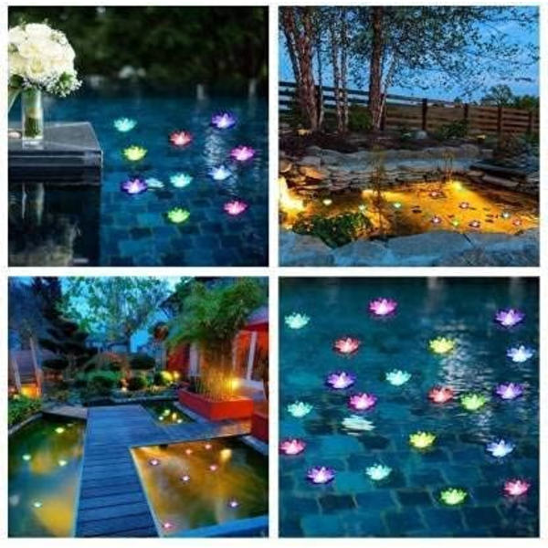 Hemma Stuffs Vattenflytande Rökfria Ljus & Lotusblommor Sensor LED Te Ljus för Utomhus Inomhus Pool, Glas Skål Festival Dekoration (12)