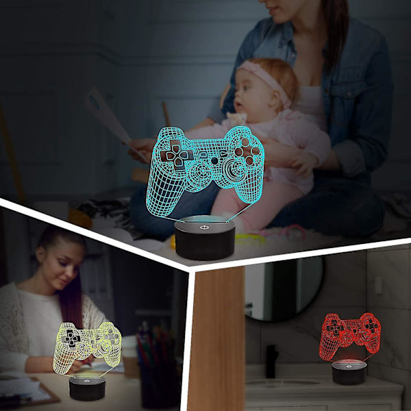 3D Gamepad Lampe Spilkonsol Natlampe 3D Illusion Lampe Til Børn, 16 Farver Skifter Med Fjernbetjening, Spilrum Gamer Gave, Børneværelse Dekoration