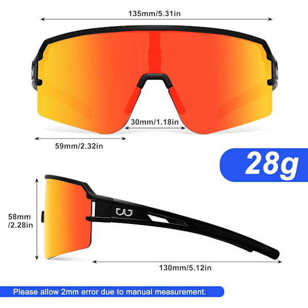 Polarisoidit pyöräilylasit miehille ja naisille, UV400-suoja, urheilulasit baseballin, juoksun jne. harrastuksiin Black&red Lens