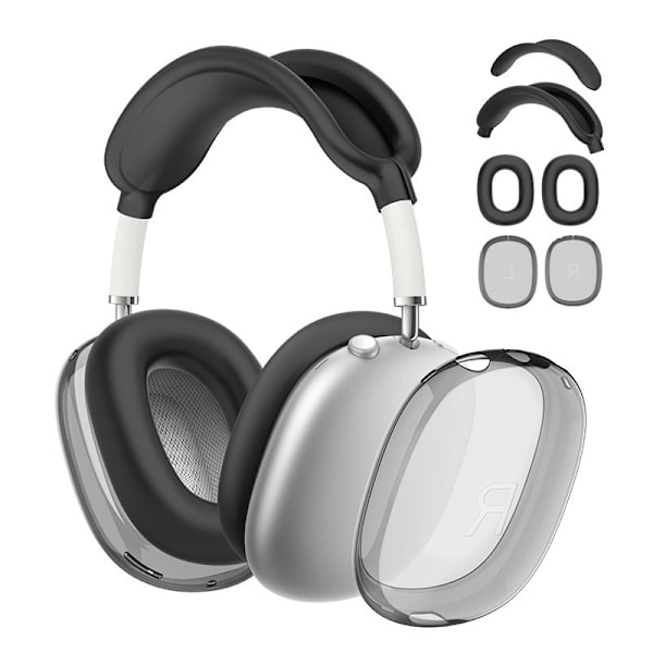 Suojaava kotelo AirPods Max -kuulokkeille, pääpanta suojakalvo + TPU suojakalvo + silikoniset korvatyynyt, hikoilunkestävät lisävarusteet (musta) black