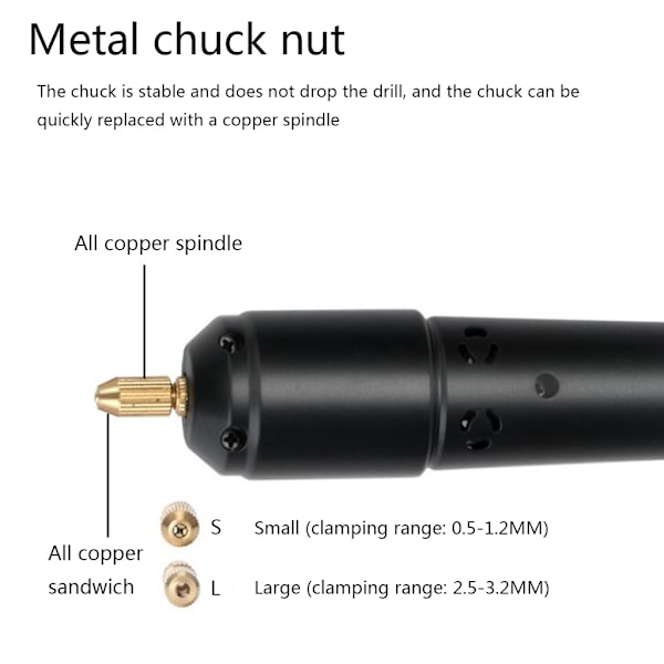 Pieni sähköpora - Kannettava mini USB-pora, käsikäyttöinen mikro-USB-pora 3 terällä ja L-nastalla DC 5V:lle