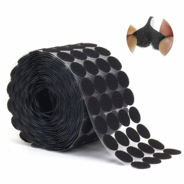 1000 stk 20 mm selvklebende krok- og løkkeprikker Vanntett gjør-det-selv-bevegelig festetape Dobbeltsidig selvklebende puter (svart)