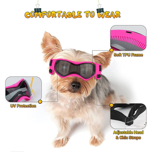 Hundebriller Liten rase, UV-beskyttelse Hundesolbriller Middels rase Hundebriller Vindstøvtette med justerbare stropper