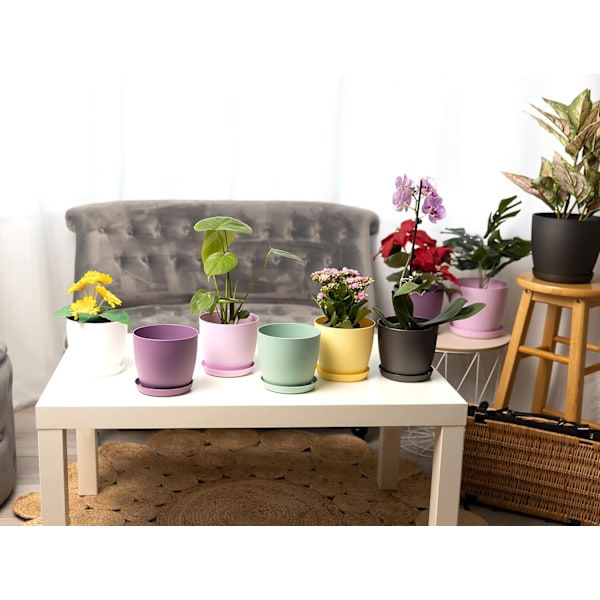 Hvite hageornamenter hvite potter med skåler - Utendørs blomsterpotter med matt finish og brett - Potter med skåler Svart Black 14cm*12.5cm*10cm