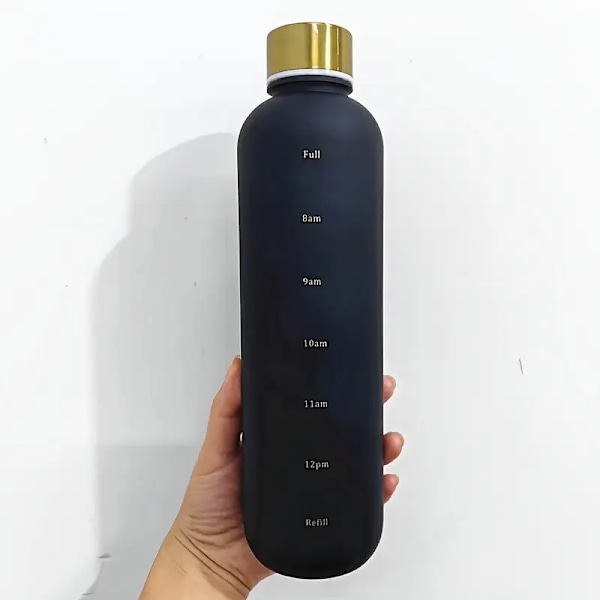 Vedenpullo - Juomapullot - 1L Muovipullo - Vedenpullo - Vedenpullo Aika-merkinnällä - Aikuiset - Juomapullo Lapsille - Musta - 1000ml black 1000ml