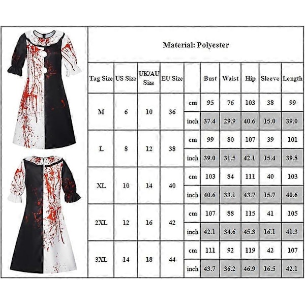 Terrifier 2 Art the Clown Cosplay Blodig Jumpsuit til Voksne Unisex Halloween Karneval Kostume Dragter Party Wear Kvinder Women M