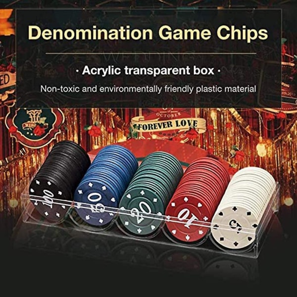 Spelmarker Bingomarker Chips Plastmarkörer Räkna spelmarker Akryl Pokerchip Plast Spelmarker Case Deluxe set 100 stycken