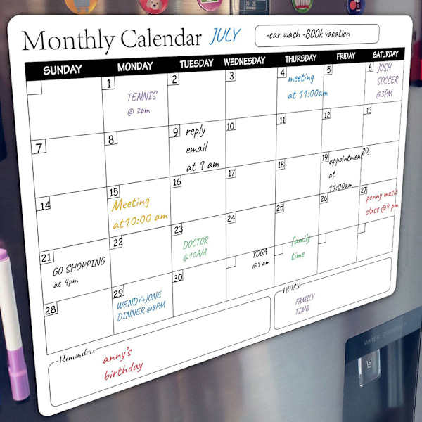 Återanvändbar magnetisk whiteboard kylskåpskalender anslagstavla månatlig planerare_xx
