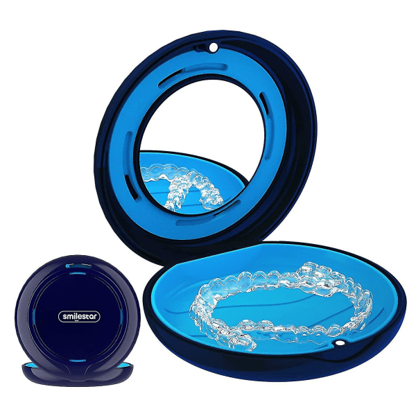 Case med ventilationshål, smalt case med spegel, kompatibelt med Invisalign, case(färg: blå)