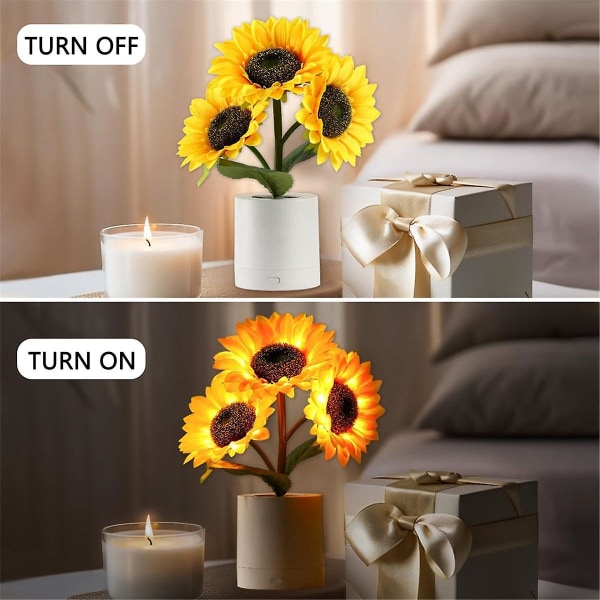 Solsikke LED-lampe Kunstig solsikke nattlys USB oppladbar blomsterlampe til morsdagsgave til soverom WhiteYellow