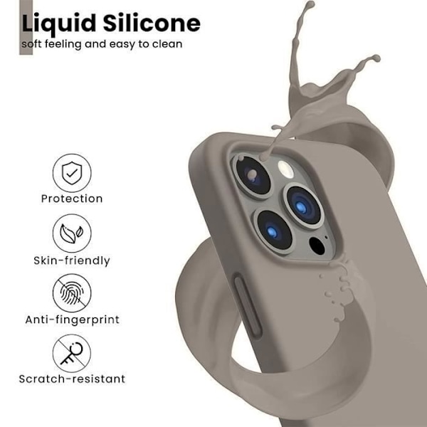 Fodral för iPhone 16 Pro, grå flytande silikon + 2 härdat glas och 2 bakre linsglas