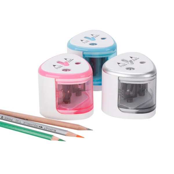 Multifunksjonell automatisk elektrisk blyantspisser Batteridrevet 2 hull (6-8 mm/9-12 mm) For hjemmeskolebarn Blå