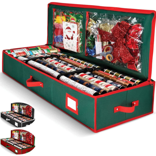 Premium presentpappersförvaringsorganisatör, förvaringsväska för presentpapper till jul