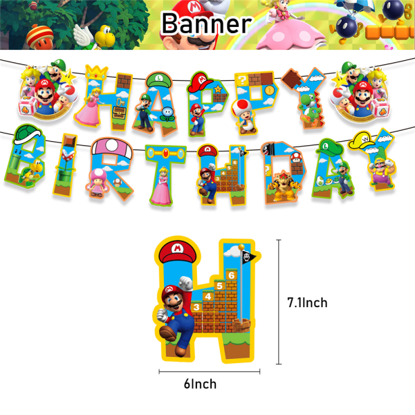 Super Mario tema födelsedag banner ballong festdekorationer