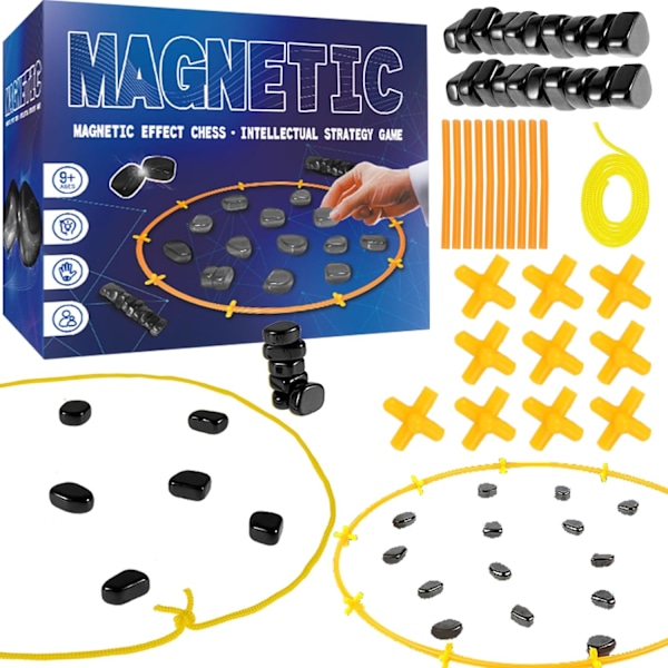 Magnetisk sjakkbrett - Magnetisk brettspill - Morsomt magnetisk brettspill - Puslespill - Strategispill - Julegave til barn No sponge chessboard Rope + 20 chess pieces