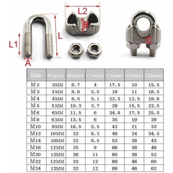 M5 Vaijerilukko 304 Kierteinen Ruostumaton Teräskaapeli U-Kiinnike U-Pultti Kiinnitin (20 Pakkausta)