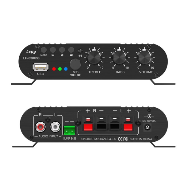 LP838 Bluetooth-subwooferforstærker 12V bil 2.1-kanals lydforstærker 15.4×12.9×3.9cm
