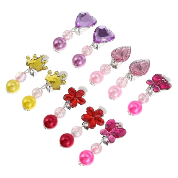 5 par vakre clip-on øredobber Vakre clip-on øredobber dekorasjoner for jenter (4x1,5 cm, assorterte farger)