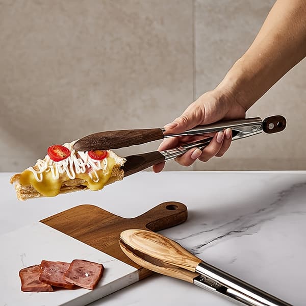 Matklype i rustfritt stål med valnøtthåndtak, 30 cm for grilling og buffet 2pcs A