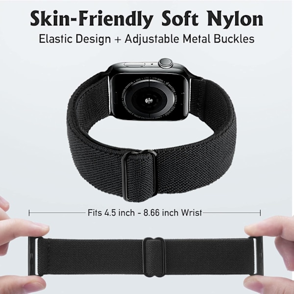 Strækbart urrem kompatibel med Apple Watch rem 45mm 44mm 42mm Komfortabel justerbar sportsrem til kvinder og mænd - Sort