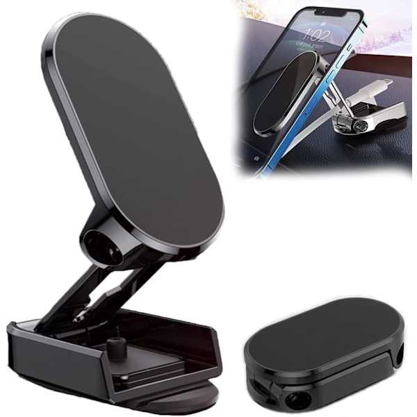 Alloy Foldbar Magnetisk Biltelefonholder (Sort)