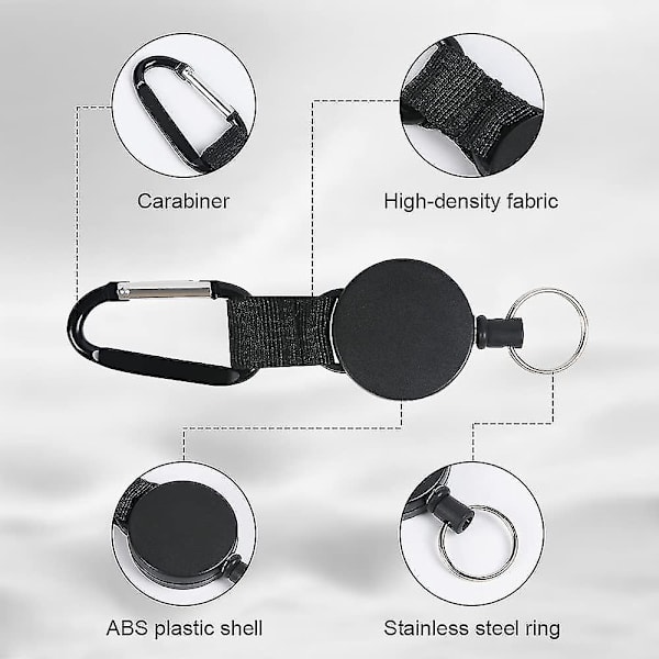 3 stk. Retractable nøkkelring, karabinkrok med Retractable Winder med 80cm stål