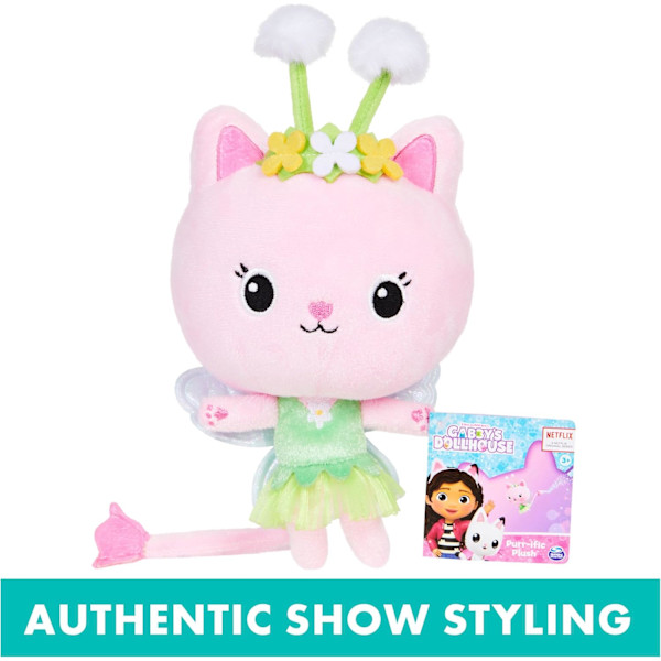 Gabby's Dollhouse, 7-tommers Kitty Fairy Purr-ific plysjleketøy, barneleker for barn fra 3 år og oppover