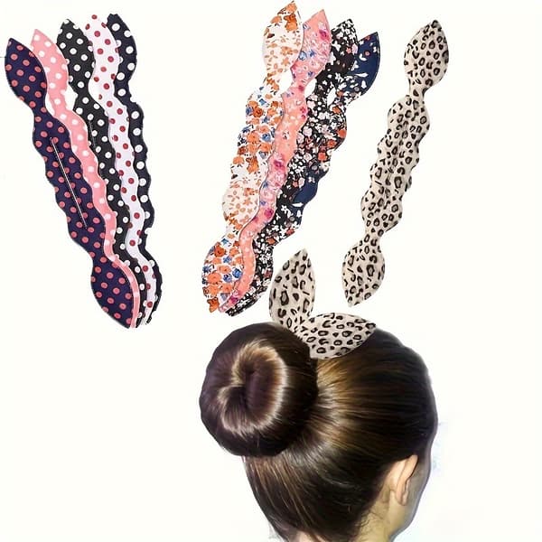 Svamp-hårsmultring med kaninører – Hårstyling-donut for kvinner, rund form 4