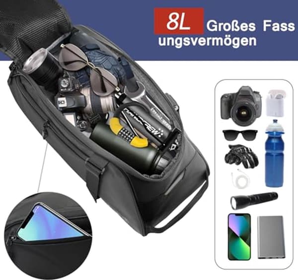 Cykeltaske 8L Vandtæt Reflekterende, Multifunktionel Bagagebærerpose til By-E-cykel Shopping