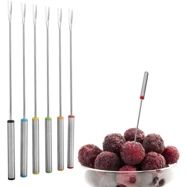 6 stk. Fondue gafler, rustfrit stål Fondue gryde gafler med varmebestandige håndtag