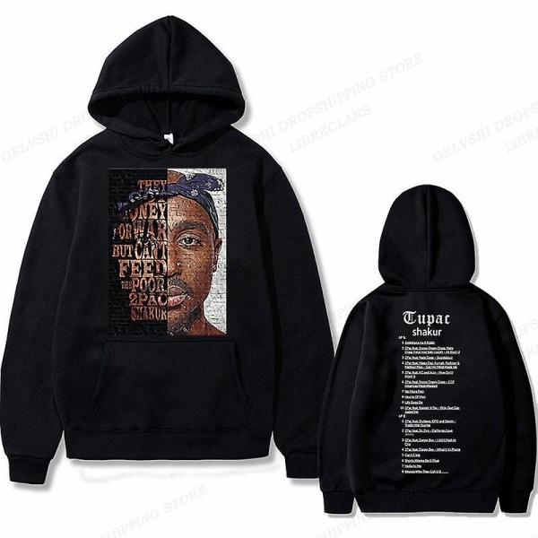 Tupac 2pac Huvtröja Herr Dam Mode Luvtröjor Barn Hip Hop Luvtröjor Dam Svettningar Pojke Kappor Rapper Sweats Shakur Träningsoveraller Punk L L 2DF504994-black (22)