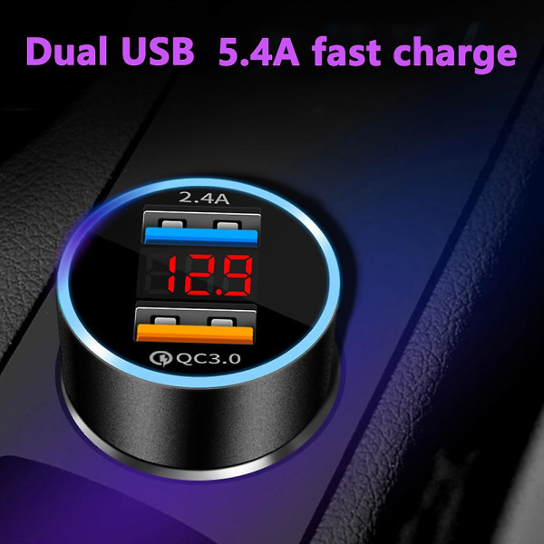 Billaddare Quick Charge 3.0, dubbel USB 2.4a/30w billaddaradapter