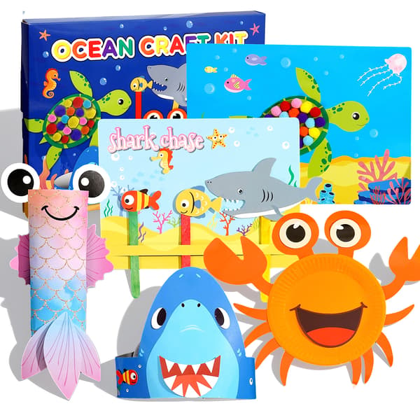Barnpysselkit Havs-tecknade Djur Papperstallrikar Påsar Handdockor Pom-Pom SG-03 Ocean Suit