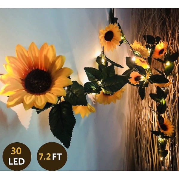 30 Led 10ft konstgjorda solrosslingor Solros Heminredning Batteridrivna String Fairy Lights För inomhus sovrum Bröllop Födelsedag Pa