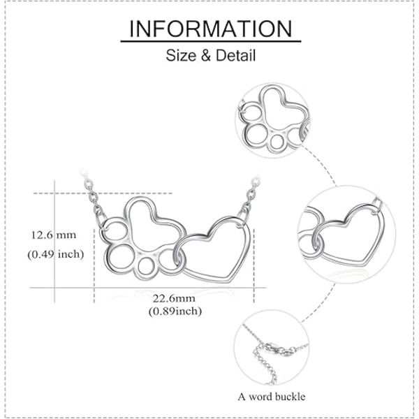 Poteavtrykk Halskjede Sterling Sølv Hundepot Hjerteformet Krystall Halskjede Kjæledyr Katt Hundepot Anheng Smykker Til Kvinner Jenter Gave