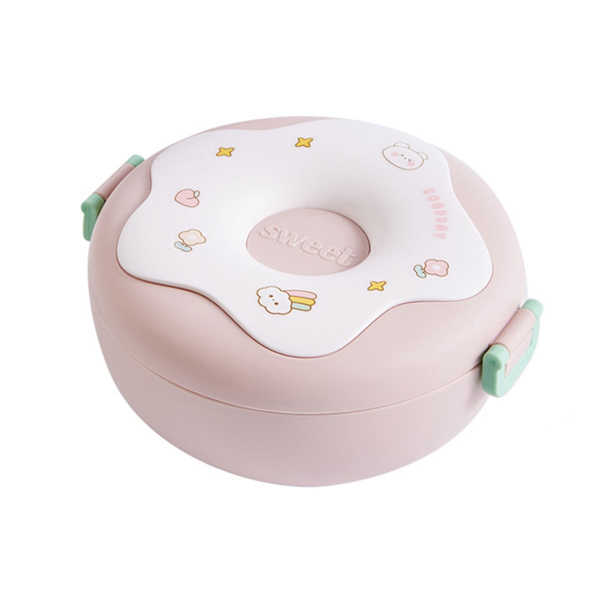 Tecknad Bento Lunchbox för barn Länksäker lunchfruktbehållare för flickor Pojkar Lunchlåda för toddler med 3 fack Pink 0.2