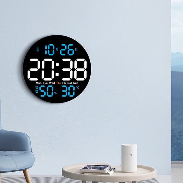 Digital LED-väggklocka med fjärrkontroll, temperatur, datum, luftfuktighet och stor display