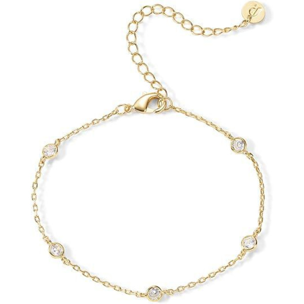 14K Forgyldt Perlebesat Kubisk Zirkonia Simuleret Diamant Station Infinity Kæde