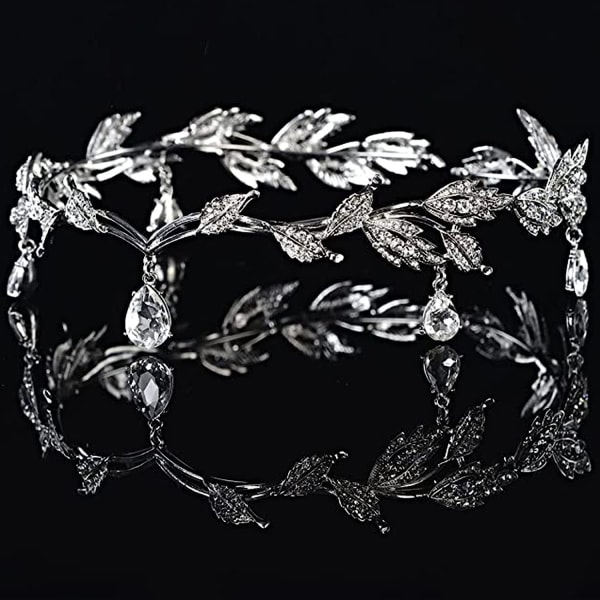 Bröllopskristallhårprydnad, Rhinestone Leaf Bröllopskrona Hårband, Rhinestone Crystal Brudkrona, för Bröllop Bal Födelsedag, Hårnål Bröllopsfest