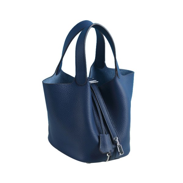 Damehåndveske Lærhåndveske First Layer Cowhide Bucket Bag bag Large/22cm Royal Blue