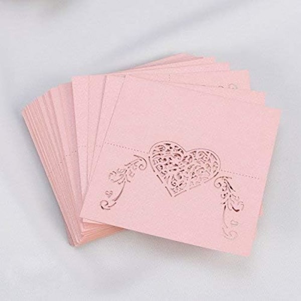 placeringskort for bröllop med hjerte i rosa 50st