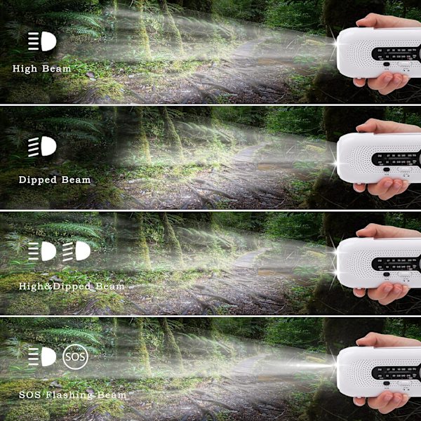 Vind opp radio, solcelledrevet håndsveiv bærbar nødradio AM/FM værradio, 2000mAh overlevelsesradio white