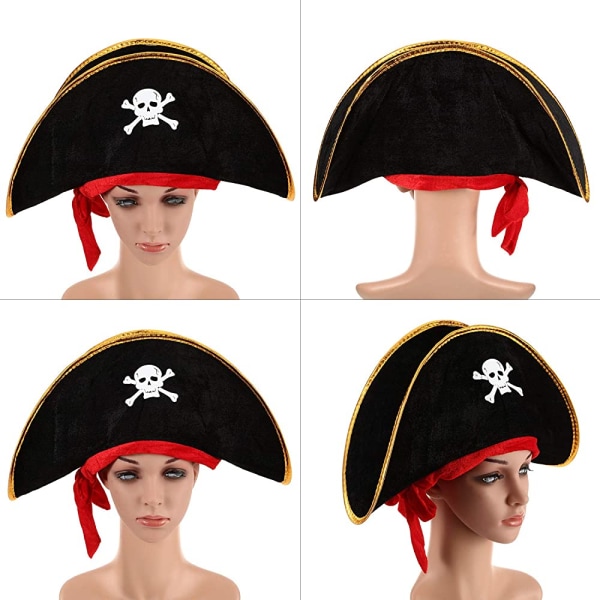 4 stykker pirathat Klassisk kranietryk Piratkaptajn-kostumekasket til Halloween Masquerade Party Cosplay Hat Prop