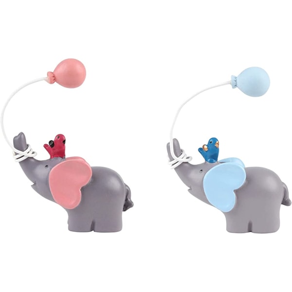 2-pak ballon blå og lyserød elefantkage toppers harpiks figur dukke ornament Baby shower børn fødselsdagskage dekoration