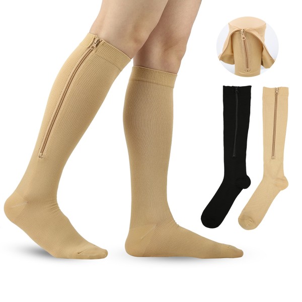 2 pairs of compression socks with zipper for men and women skin skin