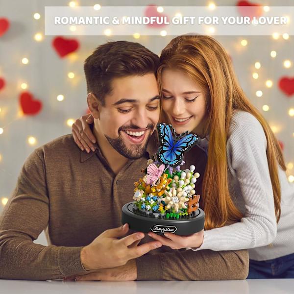 Blomsterbuket Byggesæt til Voksne, 530 PCS Dyr Blomster Botanisk Samling Mini Byggeklodser Sæt, Valentinsdag til Hendes Mor (Sommerfugl)