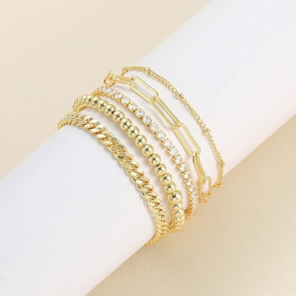 Guld Armband För Kvinnor 14K Äkta Guld Smyckeset För Kvinnor Söt Tennis Pärlarmband För Kvinnor Kubansk Länk Med Spänne Kedja