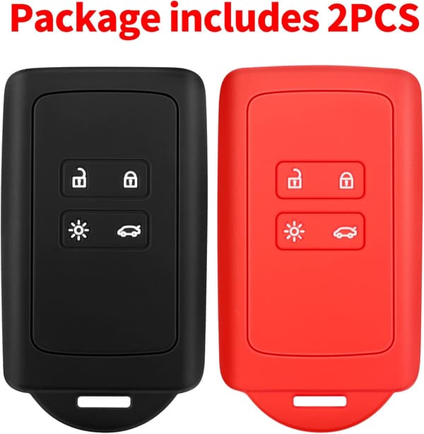 Renault Key Accessories (Black + Red), Compatible with Renault Smart Key 4 Keys, Soft Silicone Shell with Keychain - for Clio/Espace 5/Master