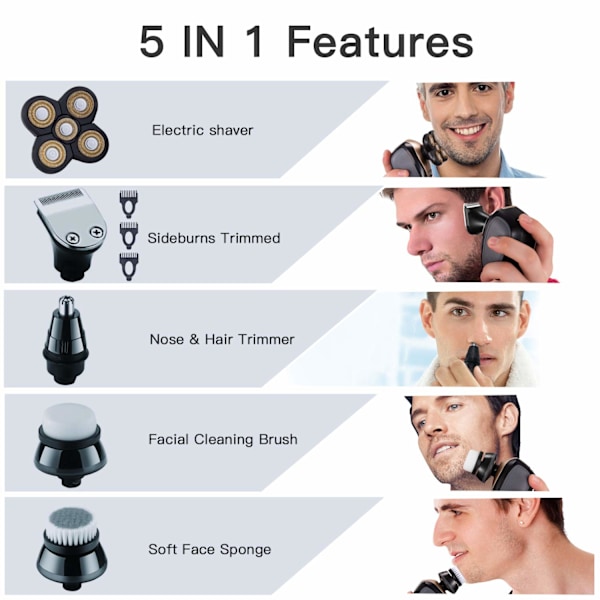 Elektrisk barbermaskin for menn, hodebarbermaskin for skallete menn, 5-i-1 trimming