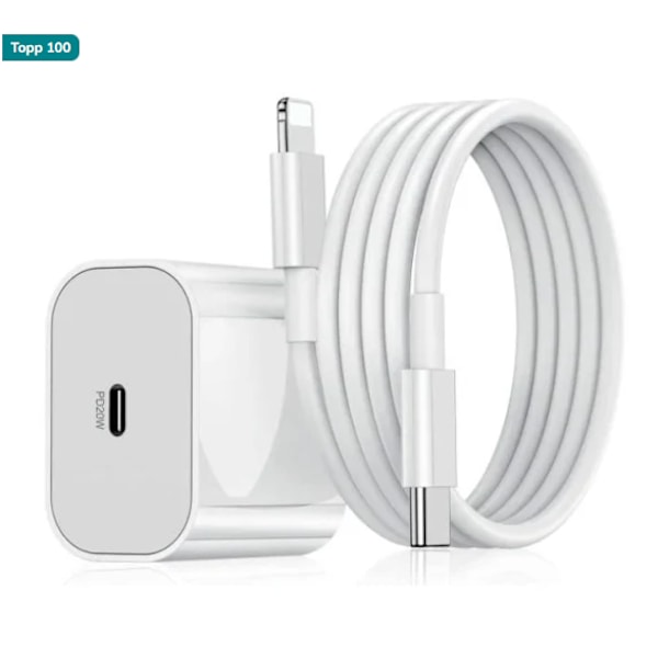 iPhone Hurtiglader USB-C Strømforsyning 20W + 1m Kabel 1pc